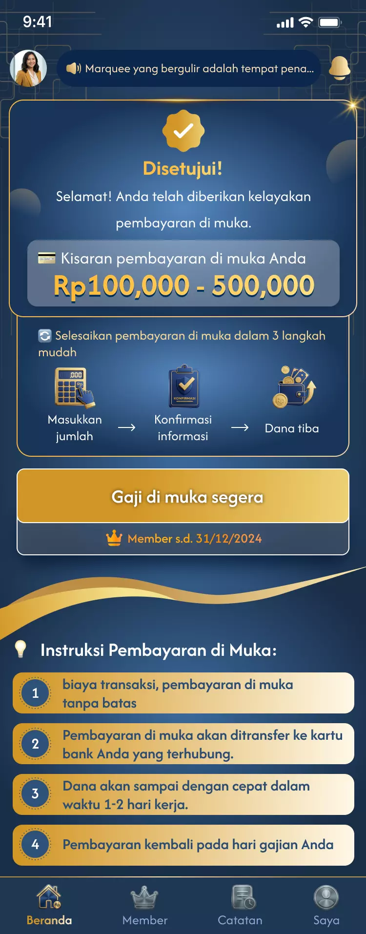 Tampilan aplikasi Earned Wage Access